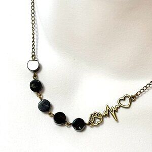 2/$20, Genuine Dark Tigers Eye & Paw Print Heart Beat Mismatched Bronze Necklace